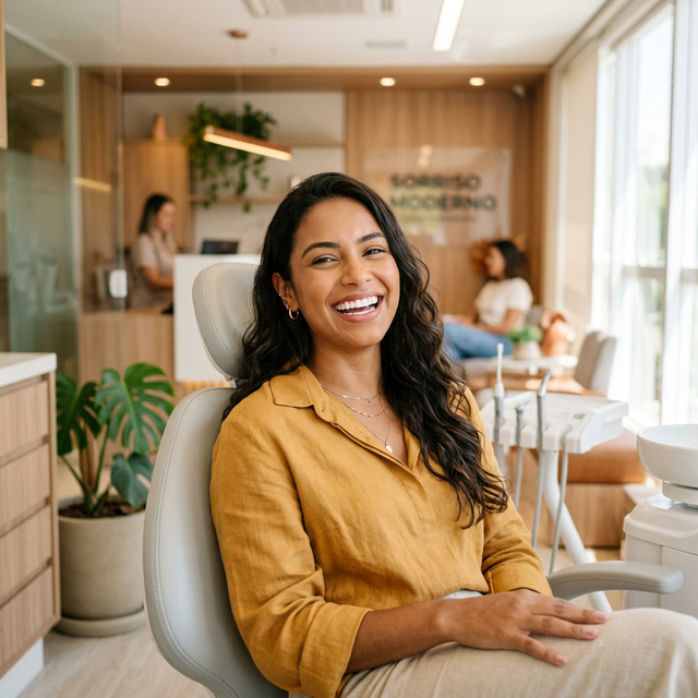 Paciente satisfeita com sorriso perfeito